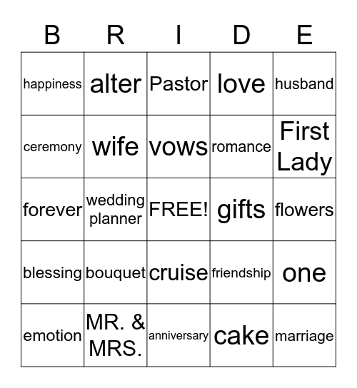 FIRST LADY VIVIAN'S BRIDAL SHOWER Bingo Card