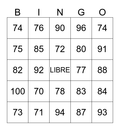 en francais Bingo Card