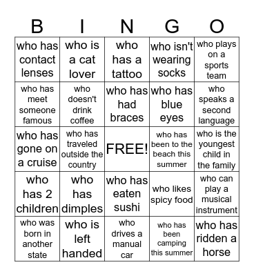 ICE BREAKER Bingo Card