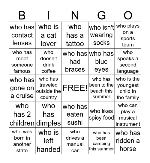 ICE BREAKER Bingo Card