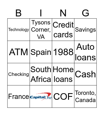 Capital One Bingo Card