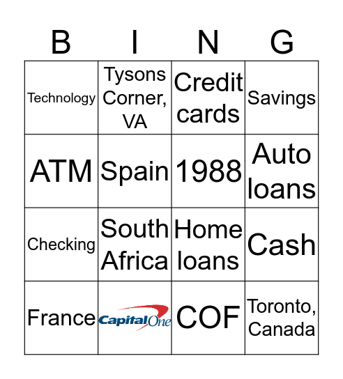 Capital One Bingo Card