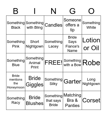 Bachelorette Bingo Card