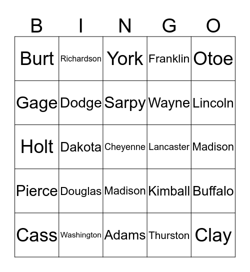 COUNTIES Bingo Card