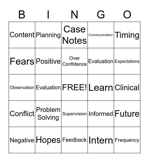 Supervision Bingo Card