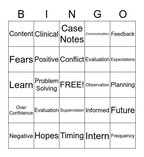 Supervision Bingo Card