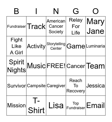 Relay For Life of Jonesborough Bingo Card