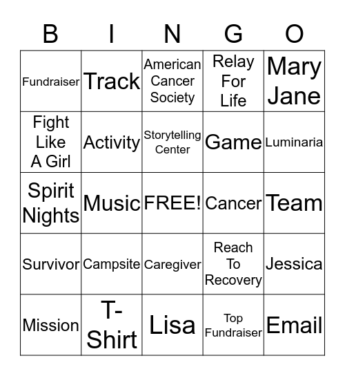 Relay For Life of Jonesborough Bingo Card