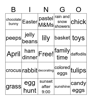 Easter Bingo Card