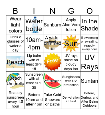 Fun in the Sun Bingo Card