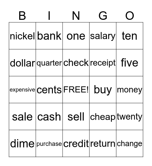 Learning about Money Bingo Card