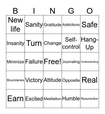 Recovery Bingo Card