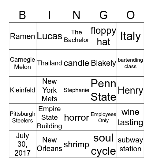 A Perfect Blend~Stephanie&Henry Bingo Card