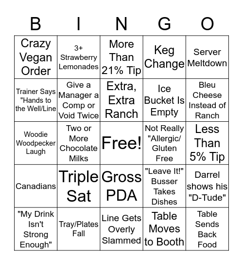 Yardie Bingo Card