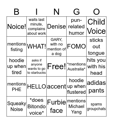 DENNIS Bingo Card