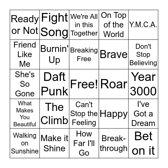 Name That Song! Bingo Card