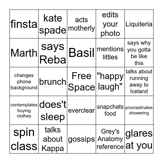 Irene Bingo Card