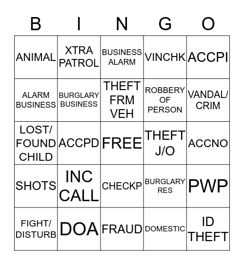 911 BINGO  Bingo Card