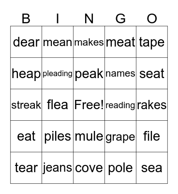 ea/magic e  Bingo Card