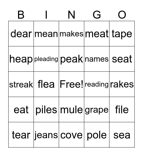 ea/magic e  Bingo Card