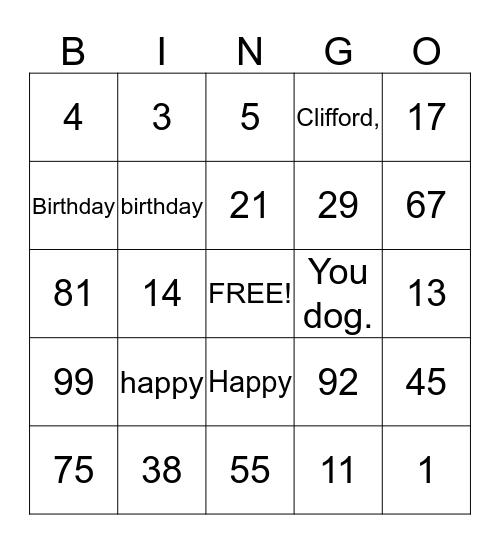 Today's Winner Bingo Card