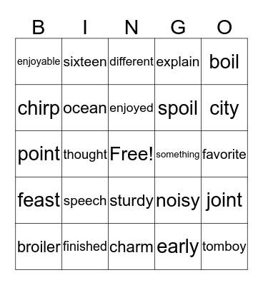 Unit 12- Second Grade Bingo Card