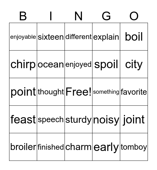 Unit 12- Second Grade Bingo Card