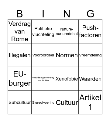 Pluriforme samenleving - belangrijkste begrippen Bingo Card