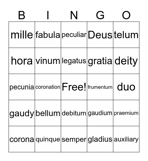 Latin Unit 2 Bingo Card