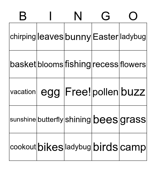 Spring Bingo Card