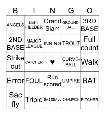 Baseball Bingo Card