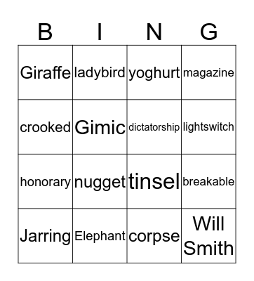Call challenge Bingo Card
