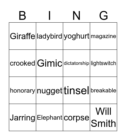Call challenge Bingo Card