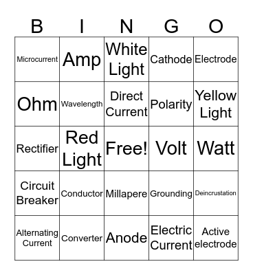 Electricity Bingo Card