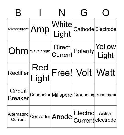 Electricity Bingo Card