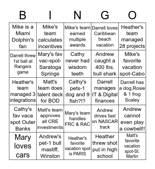 ANDREW'S TOWN HALL BINGO Card