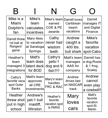ANDREW'S TOWN HALL BINGO Card