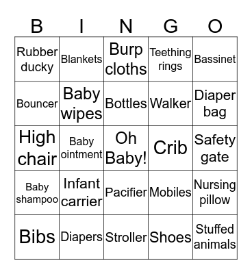 Oh Baby Bingo! Bingo Card