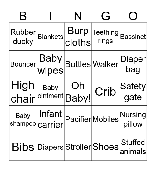 Oh Baby Bingo! Bingo Card