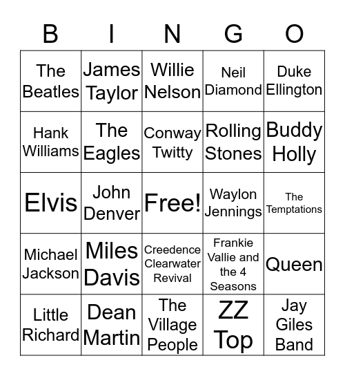 Music Bingo Card