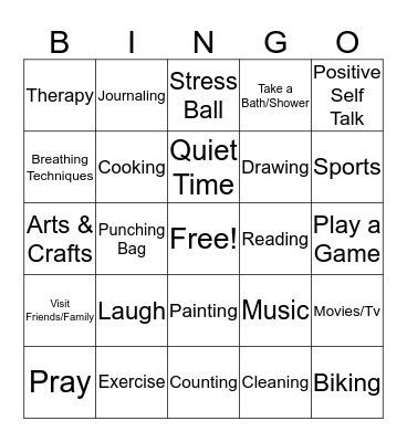 Coping Skills Bingo Card