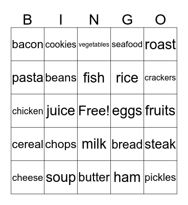 Food Bingo Card