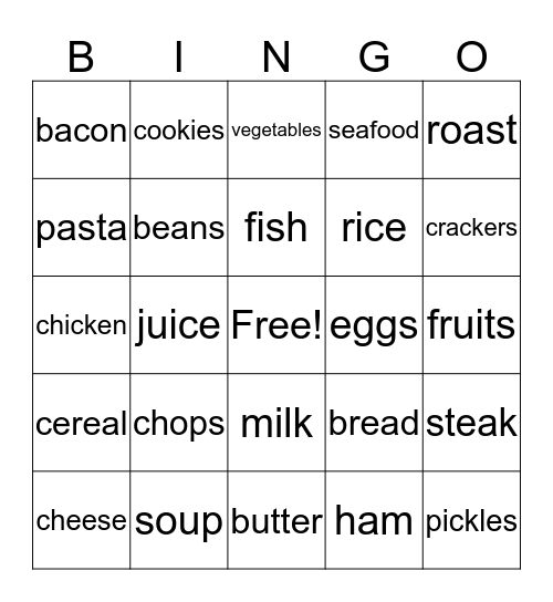 Food Bingo Card