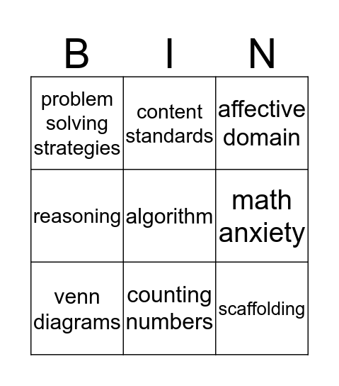 Vocabulary Bingo Card