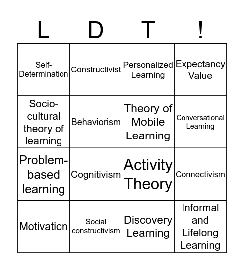 Mobile Learning Theories & Models Bingo Card