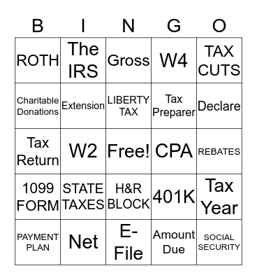 TAX DAY BINGO Card