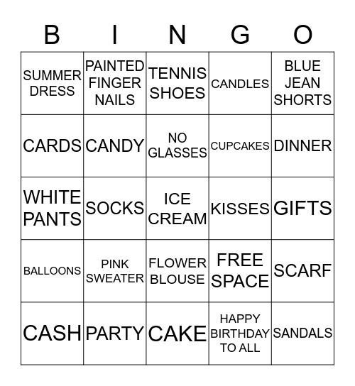 HAPPY BIRTHDAY TO ALL Bingo Card