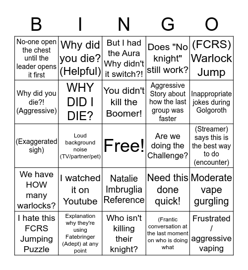 FCRS Raid Bingo Card