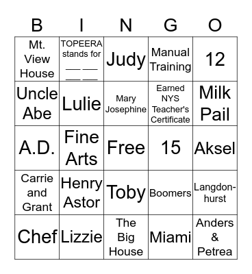 Barnyard Bingo Card