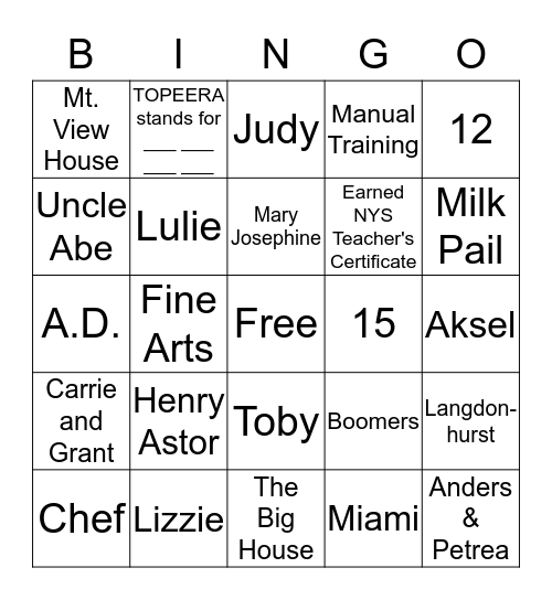 Barnyard Bingo Card